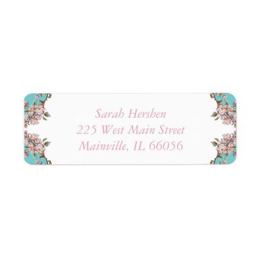 Étiquette Cherry Blossom Turquoise Baby shower Vintage rétro (Devant)