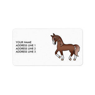 Étiquette Chestnut Cute Cartoon Trotting Horse & Custom Text
