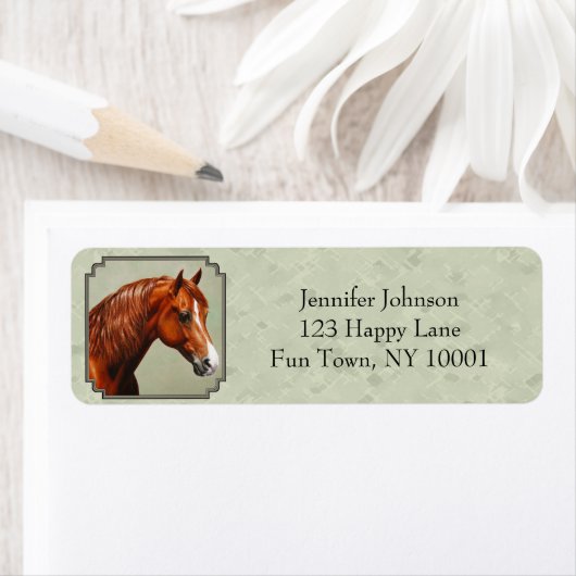 Étiquette Chestnut Morgan Cheval Sage Vert (En situation)