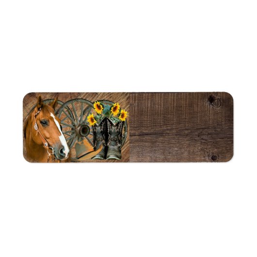 Étiquette Cheval Cowboy Boots Wagon Wheels Sunflowers Wester (Devant)