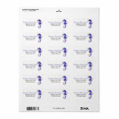 Étiquette Cheval de mer et algues bleu marine, mariage rose (Feuille entière)