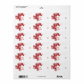 Étiquette Cheval de Noël aux flocons rouges et blancs (Feuille entière)