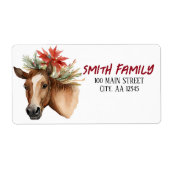 Étiquette Cheval de Noël en aquarelle (Devant)