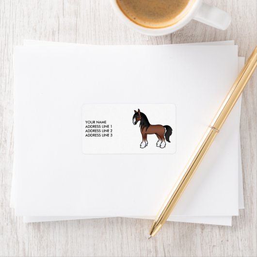 Étiquette Cheval et texte de dessin Brown Gypsy Vanner Clyde (En situation)