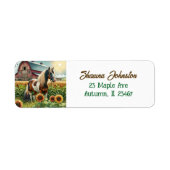 Étiquette Cheval, ferme rustique et tournesols (Devant)