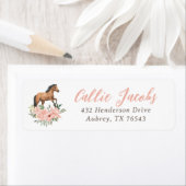 Étiquette Cheval Floral Rose Anniversaire Adresse de retour (En situation)