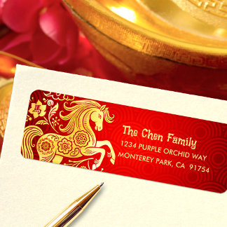 Étiquette Cheval Papier D'or Rouge Nouvel An Lunaire Chinois