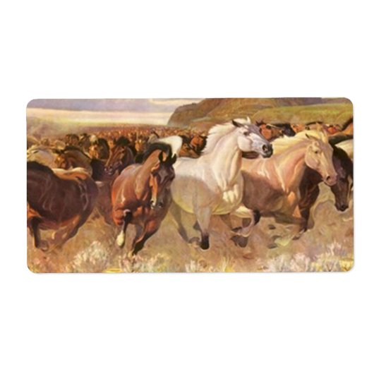 Étiquette Cheval sauvage Cheval Course Stampede Art Étiquett (Devant)