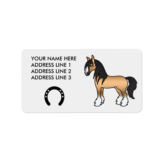 Étiquette Cheval Shire Gypsy Vanner de dessin animé Buckskin (Devant)