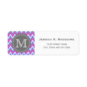 Étiquette Chevron bleu violet rose monogramme