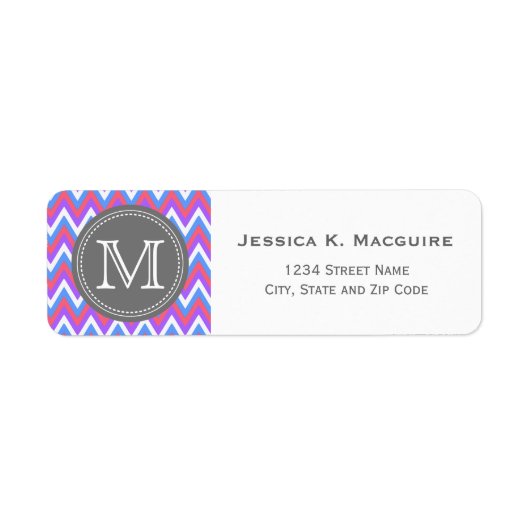 Étiquette Chevron bleu violet rose monogramme (Devant)