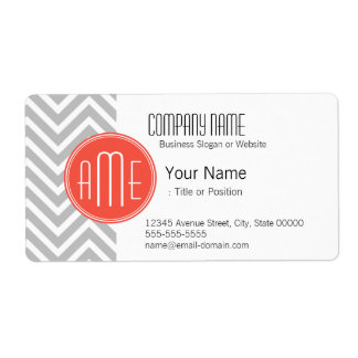 Étiquette Chevron Gris et Monogramme Personnalisé Corail
