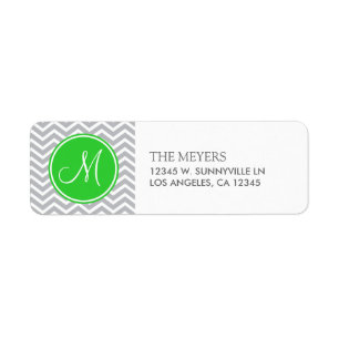 Étiquette Chevron moderne gris et vert avec le monogramme