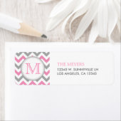 Étiquette Chevron moderne rose et gris avec Monogramme (En situation)