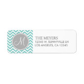 Étiquette Chevron moderne turquoise bleu et gris avec Monogr (Devant)