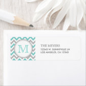 Étiquette Chevron moderne turquoise bleu et gris avec Monogr (En situation)