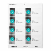 Étiquette Chevron noir et blanc avec Monogramme Turquoise (Feuille entière)