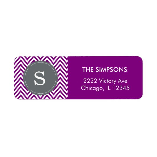Étiquette Chevron Zigzag pour un monogramme blanc violet uni (Devant)