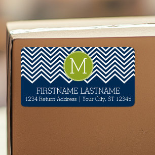 Étiquette Chevrons bleu marine et vert citron Monogramme per