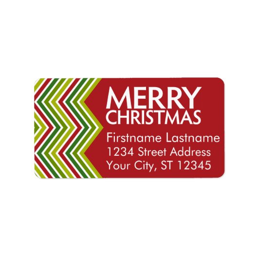 Étiquette Chevrons de Noël rouge et vert (Devant)