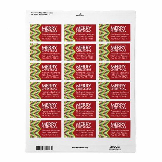 Étiquette Chevrons de Noël rouge et vert (Feuille entière)