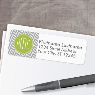 Étiquette Chevrons gris et citron vert avec Monogramme perso
