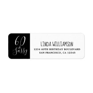 Étiquette Chic 60 Sassy Black White 60th Adresse de retour