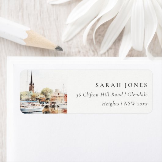 Étiquette Chic Annapolis Maryland Aquarelle Adresse (En situation)