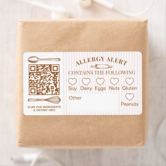 Étiquette Chic Bakery Logo Allergy Alert Baked Goods QR Code (En situation)