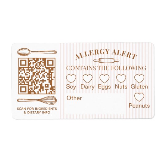 Étiquette Chic Bakery Logo Allergy Alert Baked Goods QR Code (Devant)