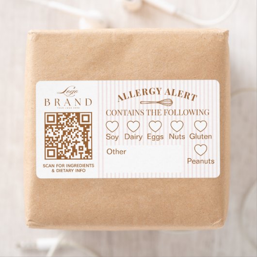 Étiquette Chic Bakery Logo Allergy Alert Baked Goods QR Code (En situation)