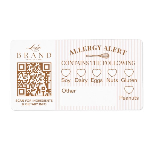 Étiquette Chic Bakery Logo Allergy Alert Baked Goods QR Code (Devant)