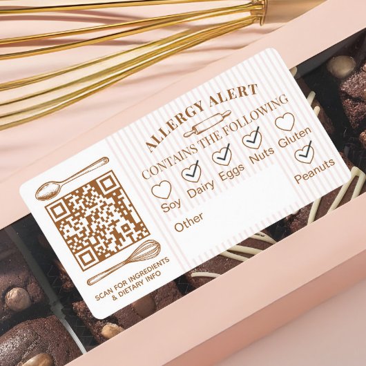 Étiquette Chic Bakery Logo Allergy Alert Baked Goods QR Code