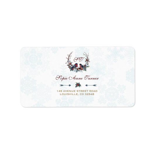 Étiquette Chic Berries Bullfinch Winter Wreath Mariage (Devant)