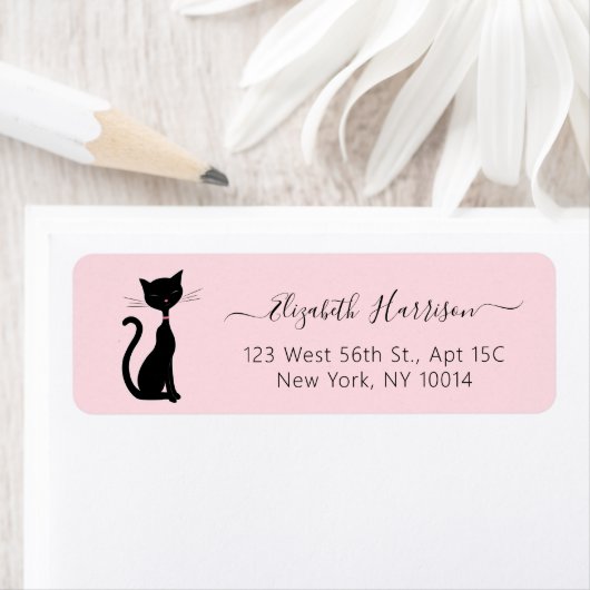 Étiquette Chic Black Cat Rose Adresse de retour (En situation)