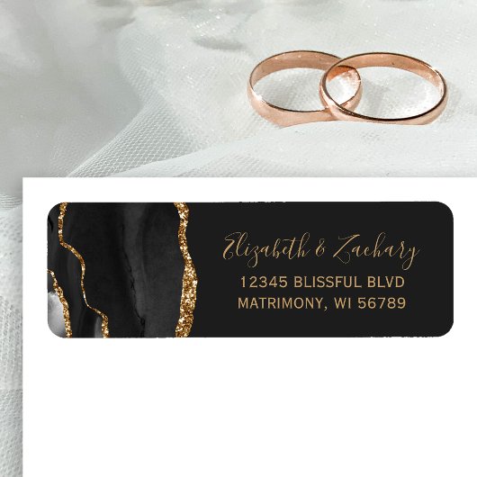 Étiquette Chic Black Gold Dark Mariage Adresse de retour