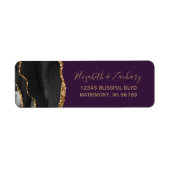 Étiquette Chic Black Gold Deep Purple Mariage Adresse de ret (Devant)