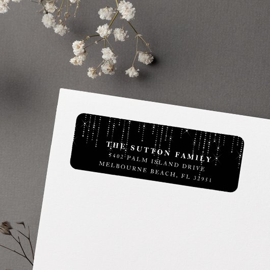 Étiquette Chic Black & White String Lights Adresse de retour
