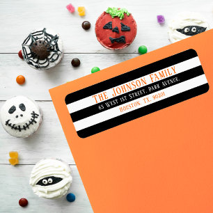 Étiquette Chic Black White Stripes Halloween Adresse de reto
