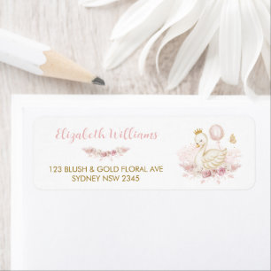 Étiquette Chic Blush Floral Swan Princess Adresse de retour