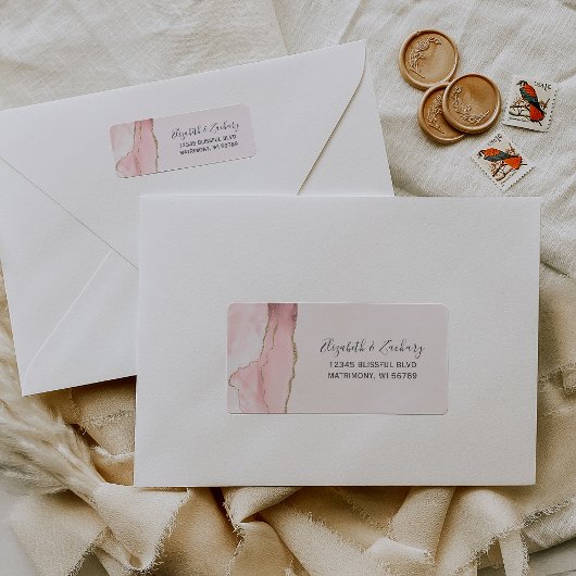 Étiquette Chic Blush Pink Gold Agate Mariage Adresse de reto