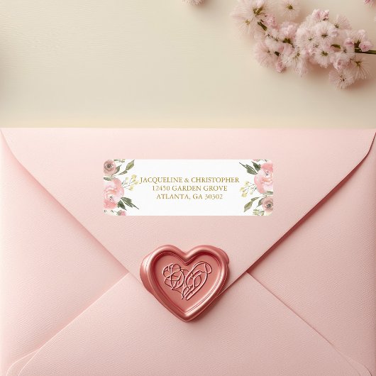 Étiquette Chic Blush Pink Gold Floral Mariage Adresse de ret