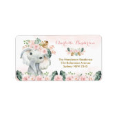 Étiquette Chic Boho Elephant Blush Floral Adresse de retour (Devant)