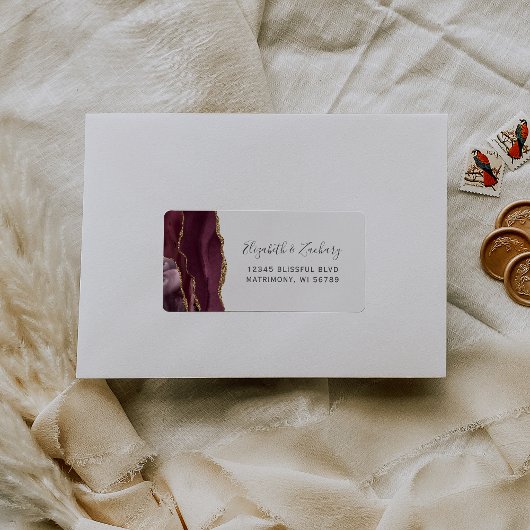 Étiquette Chic Bourgogne Gold Wedding RSVP Self-Address