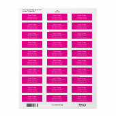 Étiquette Chic Bright Hot Pink Magenta Nom Adresse postale (Feuille entière)