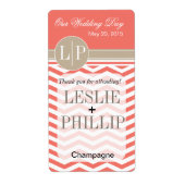 Étiquette Chic Chevron Monogramme | corail Vin/Champagne Éti (Devant)