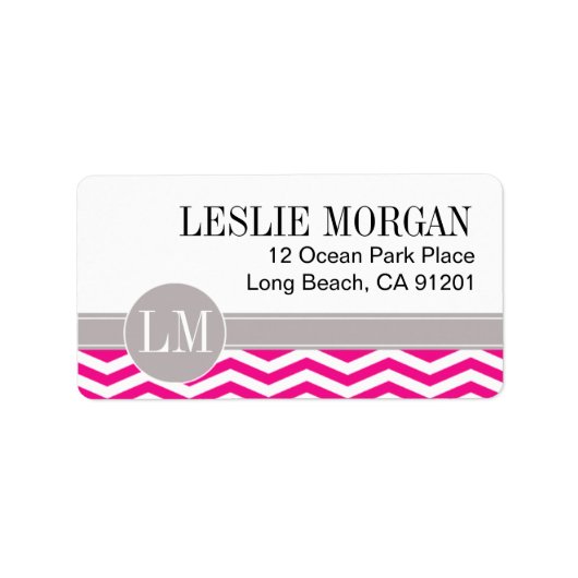 Étiquette Chic Chevron Monogramme | fuschia (Devant)