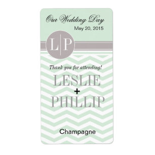 Étiquette Chic Chevron Monogramme   menthe Vin/Champagne Éti