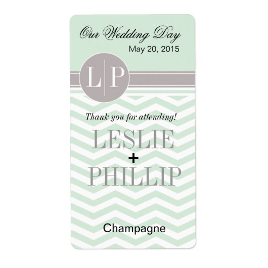 Étiquette Chic Chevron Monogramme | menthe Vin/Champagne Éti (Devant)