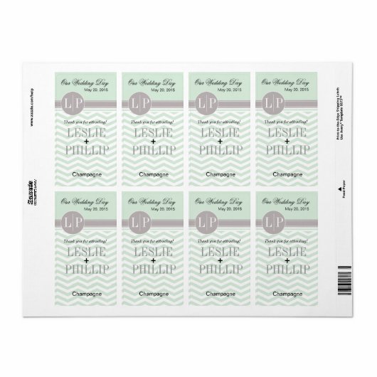 Étiquette Chic Chevron Monogramme | menthe Vin/Champagne Éti (Feuille entière)